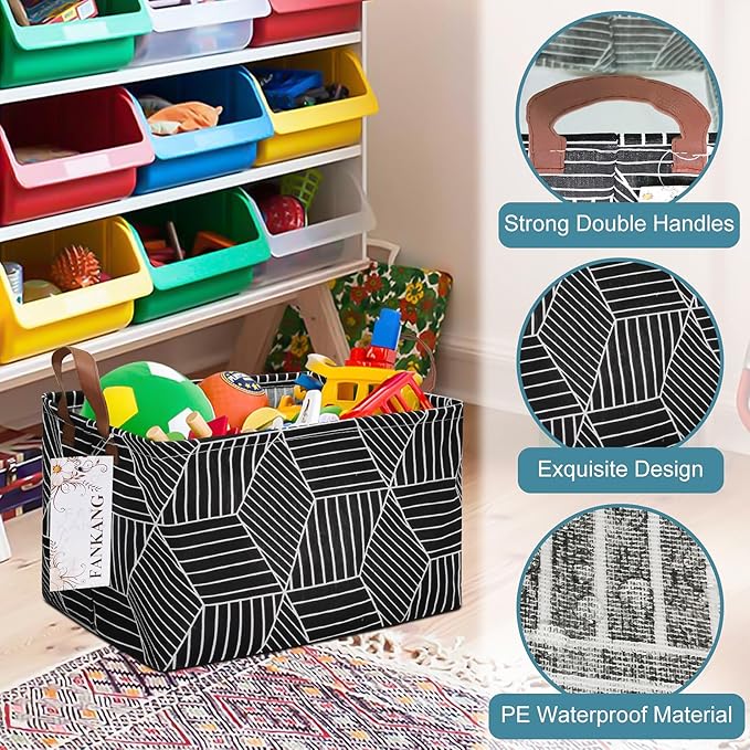 FANKANG Storage Basket,Nursery Hamper Canvas Laundry Basket Foldable with Waterproof PE Coating Storage, Office, Bedroom, Clo