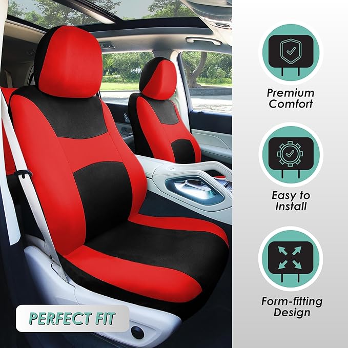 FH Group Car Seat Covers Full Set Cloth, Universal Fit combo, Automotive Covers, Low Back Front Airbag Compatible,Split Bench