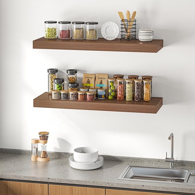 Dreamland 40" Floating Shelves for Wall, 12" Deep Thicker Walnut Floating Shelves, Wall-Mounted Shelves for Bedroom, Living R