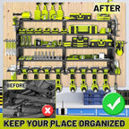 5 Layers Power Tool Organizer Wall Mount, Metal Cordless Tool Hanger Storage Rack Holder with 8 Drill Holders, Heavy Duty Gar
