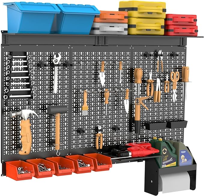 TORACK Metal Pegboard Wall Organizer 4ft Wide, Tool Storage Pegboard System for Garage with Accessories, Wall Mount Storage B