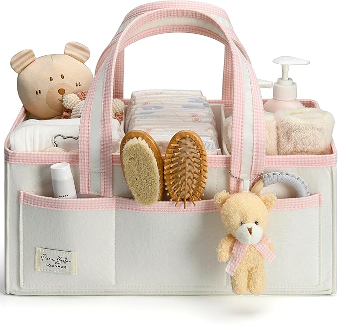 PeraBella Baby Diaper Caddy Organizer, XL Baby Basket Shower Gift Caddy, Portable Felt Changing Table Basket, Nursery Storage