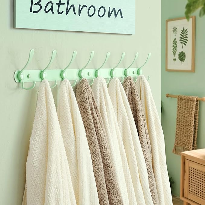Dseap Coat Rack Wall Mount - 29.5” Long 8-Tri-Hooks Heavy Duty Coat Hanger Rail Wall Hooks for Hanging Coats Hats Clothing Cl