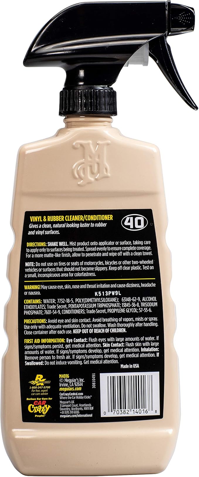 Meguiar's M40 Mirror Glaze Vinyl and Rubber Cleaner and Conditioner M4016, Screens Out UV Rays and Leaves Behind a Natural Sh