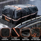 AUXKO 15 Cu.Ft Waterproof Rooftop Cargo Carrier for Cars/SUVs/Trucks, Foldable Soft Shell Roof Bag with Night-Reflective Strip, 6 Adjustable Bungee Straps & Door Hooks, Combination Lock, Anti-Slip Mat