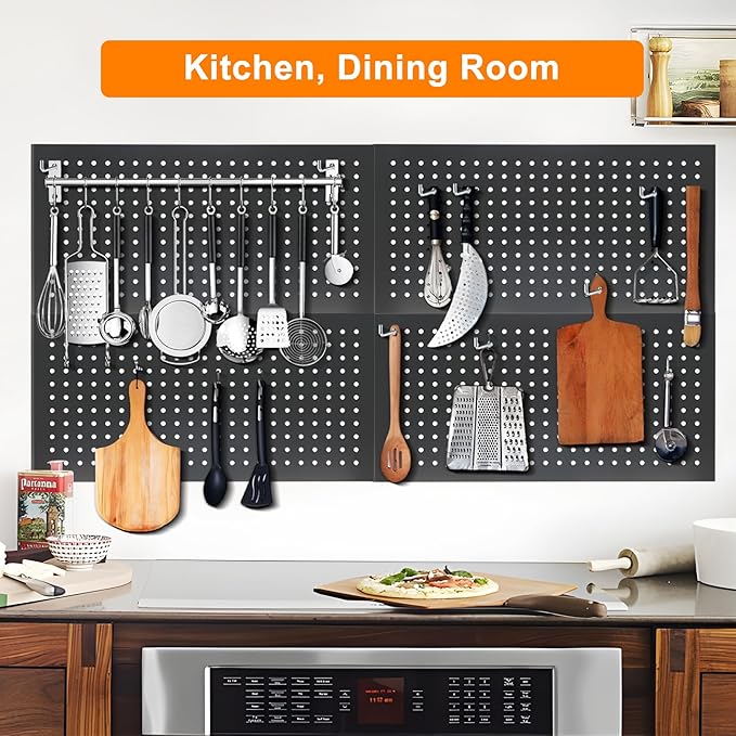 4 Pack Metal Pegboard Panels 24" x 12" Black Heavy Duty Steel Pegboard Wall Organizer, Garage Utility Tools Pegboard Storage 
