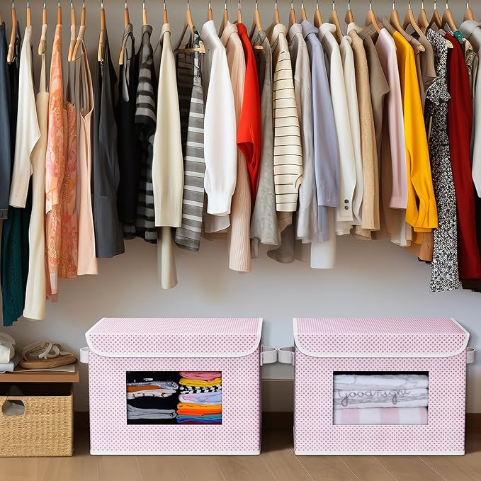 Univivi Fabric Foldable Storage Boxes [4-Pack] Large Collapsible Stackable Storage Bins with Lids, Closet Organizers and Stor