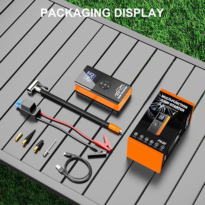 Jump Starter with Air Compressor, 8000A 180PSI, Portable Car Battery Jump Starter (All Gas/12L Diesel) 12V Automobile Jump