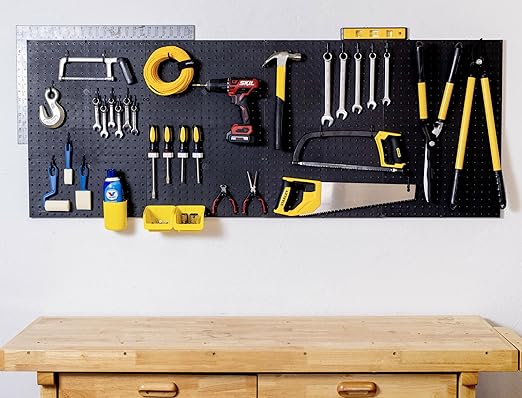 WallPeg Pegboard Panels Garage Organization - 12 ea (24"x16") Black Peg Board Panel Set - (PB-1-B) Tool Organizer, Crafts, Sh
