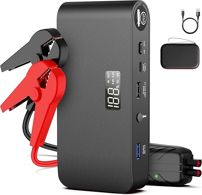 BOOKOO Car Battery Jump Starter 4000A,16000mAh Portable Battery Jumper Cables for Car 8L Gas 7L Diesel Engines,Jump Box with
