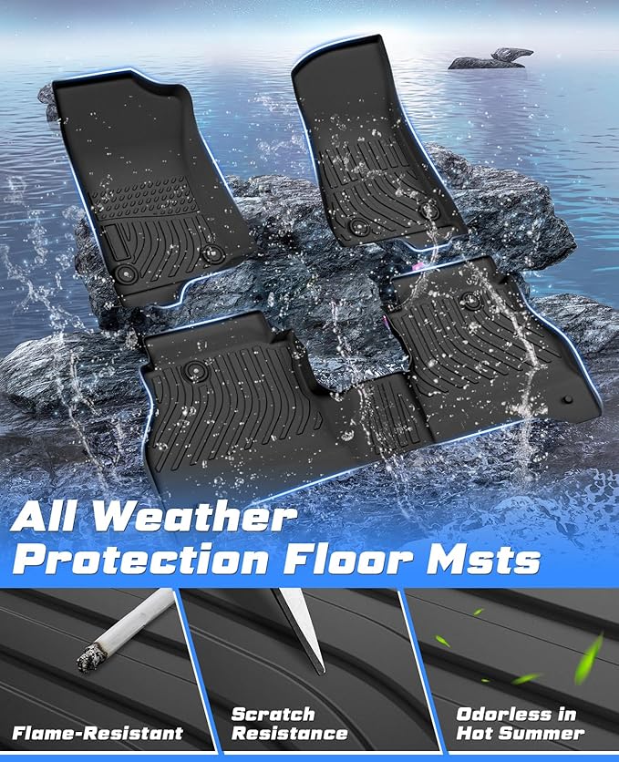 Sunsdrew Floor Mats for Jeep Gladiator 2020-2025 2026, All Weather TPE Rubber Floor Liners for Gladiator Accessories,1st&2nd Row Full Set Car Mats Raised Edge