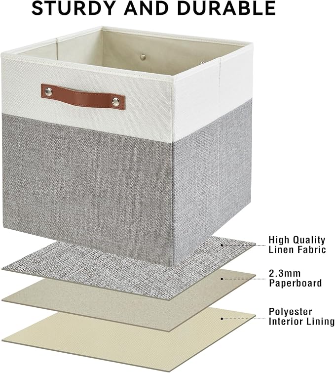 Bagnizer Collapsible Fabric Storage Cube Bins with 2 Reinforced PU Handles, Foldable Storage Organizer Baskets for Closet, Sh