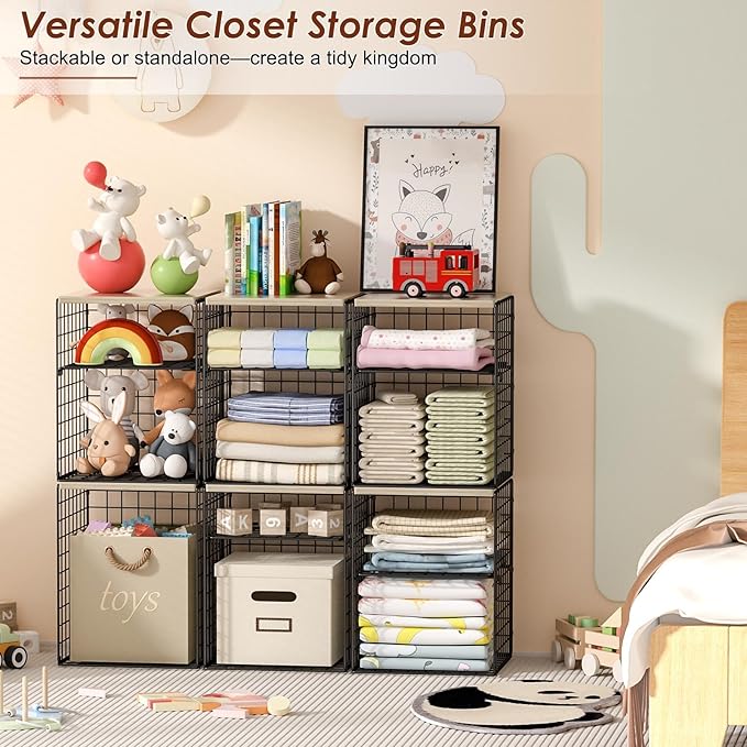 4-Tier Stackable Closet Organizers and Storage, Adjustable Dividers & Wood Top Storage Shelves for Clothes, Wardrobe & Closet