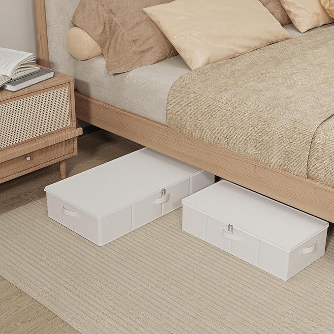 Under Bed Storage Bins, Closet Containers Organizers, Foldable Basket with Zippered, for Blankets, Clothes, Comforters, 4 Pac