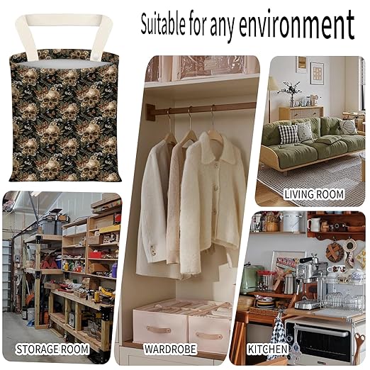 Car Garbage Can, Seat Back Hanging Cute Car Trash Can Bag, Car Organizer and Storage Bag for Travelling, Outdoor Vintage Floral Butterfly Skull