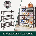 Smiry Shoe Rack, 2 Tier Bamboo Shoe Organizer, Stackable Free Standing Wooden Shoe Storage Shelf for Closet, Entryway, Front 