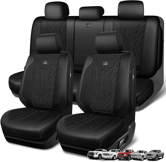 CAR PASS Leather Oxford Large Seat Covers For Truck F150 Ram Silverado Sierra 1500 Seat Covers, Scratch-resistant Water-proof