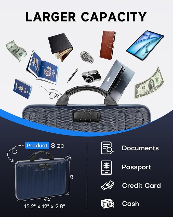 DOZAWA Fireproof Document Box, Hard Case Document Organizer with Lock, 13 Pockets Accordion File Folder with Reflective Strip