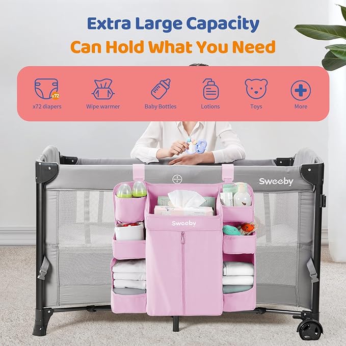 Sweeby Diaper Organizer for Changing Table and Crib - Nursery Diaper Stacker Hanging Caddy for Baby Essentials
