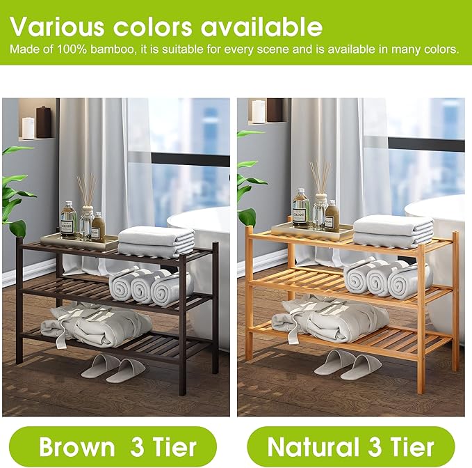 BMOSU 3-Tier Bamboo Shoe Rack Premium Stackable Shoe Shelf Storage Organizer for Hallway Closet Living Room Entryway Organize