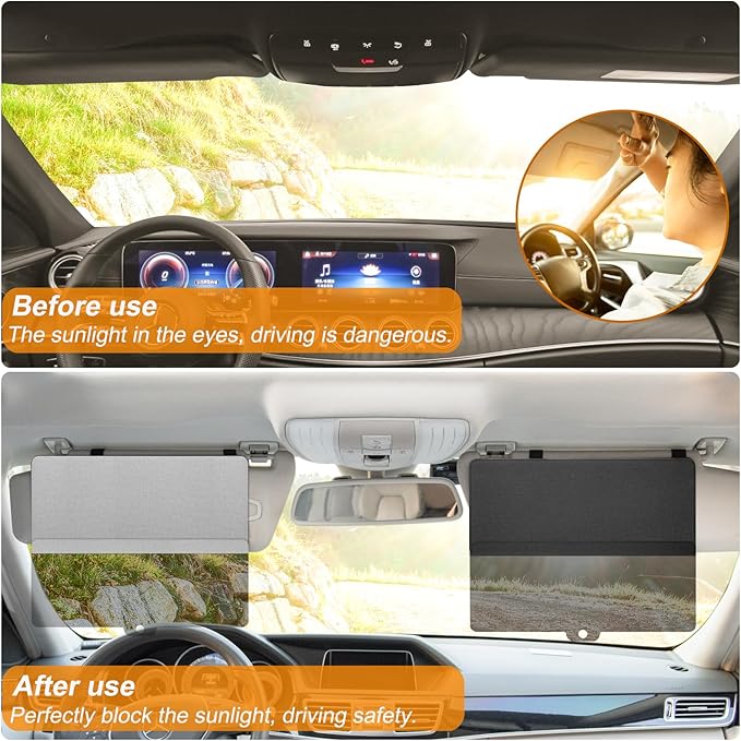 Upgraded Car Sun Visor Extender, Polarized Sun Blocker, Sunshade Lens Magnetic Connection Adjustable 4 Directions, Anti-Glare,Protects from Sun Glare, Snow Blindness & UV Rays,Grey