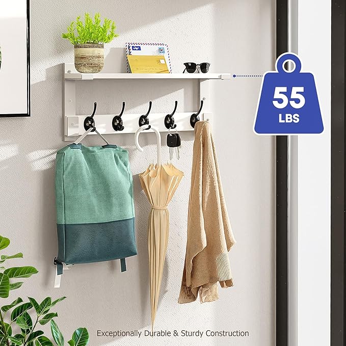 Oraich Wall Hooks with Shelf, Coat Rack Wall Mount for Coat Backpack Key Clothes Hanger, Wall Floating Shelf Hanging in Entry