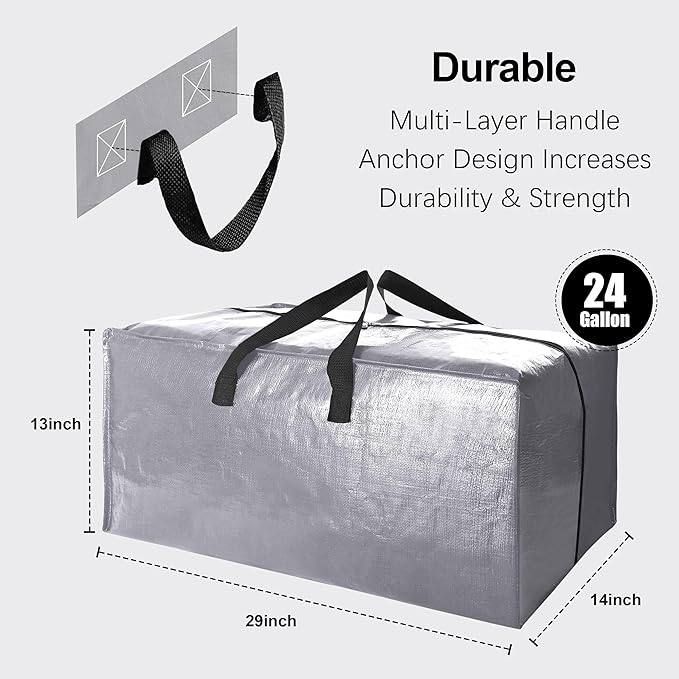 VELVETSURE Heavy Duty Extra Large Moving Bags W/Backpack Straps - Strong Handles & Zippers, Storage Totes For Space Saving, F