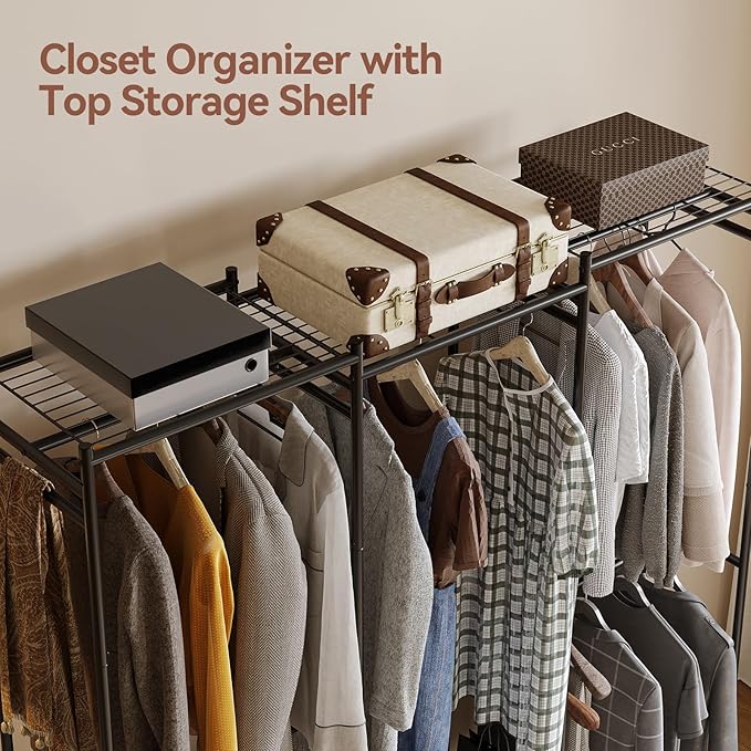 Wardrobe Closet Tall Size, Clothes Rack with Hanging Areas and Storage Shelves, Closet Organizers and Storage, Free Standing 