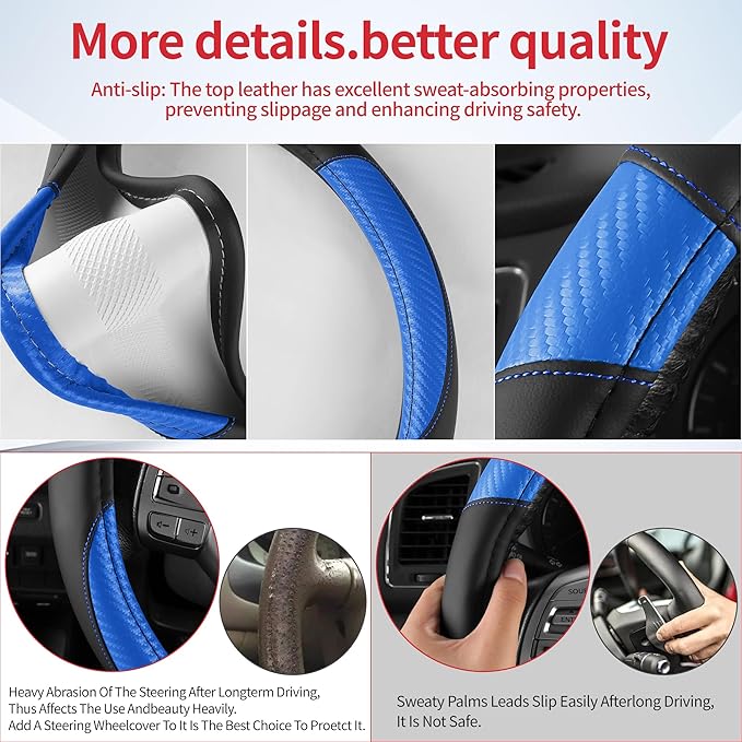 Non-Slip Car Nappa Leather Steering Wheel Cover,Universal Car Accessories Women Men Fit 14" 1/2-15" Suvs/Vans/Sedans/Cars/Tru