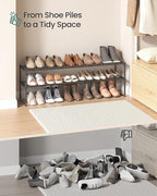 SONGMICS Shoe Rack, 2-Tier Shoe Organizer, Metal Storage Shelf, Upright or Upside Down, for 15-18 Pairs, Stackable, for Entry