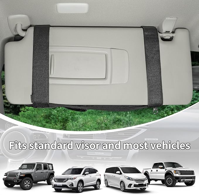 Car Visor Organizer with Coin Pouch, MOLLE Sun Visor Organizer for Cars, Trucks, SUVs, Zipper Pouch Car Accessories for Women Men