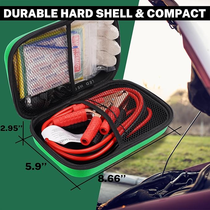 Car Roadside Emergency Kit with Battery Jumper Cables,Car Accessories for Men or Women,Automotive Safety Kit for Car,Vehicle,