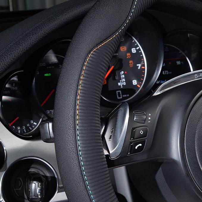 CAR PASS Colour Piping Leather Universal Fit Steering Wheel Cover,Perfectly fit for 14.5-15 inches for Various Vehicles Suvs,