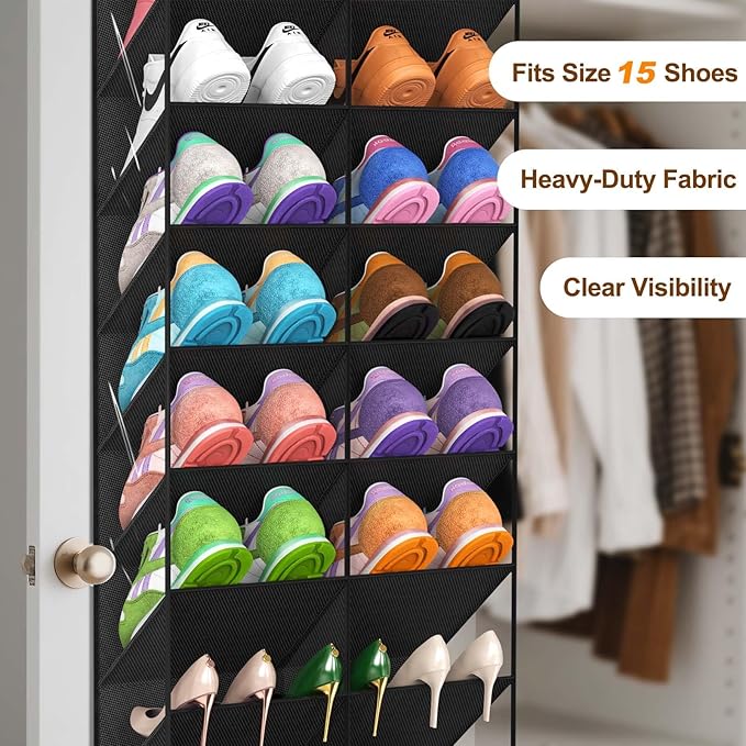 UVIAHOMI 20-30 Pairs Over the Door Shoe Organizer, Clear Pockets Hanging Shoe Storage for Closet, 10-Tier Door Shoes Rack, Ha