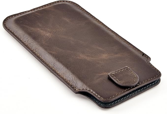 Dockem Provincial Wallet Sleeve for iPhone 11-15 Pro Max, 14-16 Plus, XS Max, 6-8 Plus (6.5/6.7 inch) – Vintage Vegan Leather Pouch Cover with 2 Card Holder Slots [Brown]