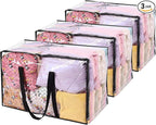 Vieshful 3 Pack Clear Storage Bags 110L Over-Sized Clothes Bags with Double Zippers Sturdy Handles Tote Moving Bags for Duvet
