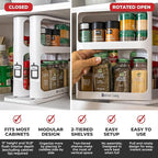 Cabinet Caddy Spice Rack Organizer for Cabinet - Slide & Rotate Kitchen Organizers and Storage - 2 Double-Decker Shelves - No