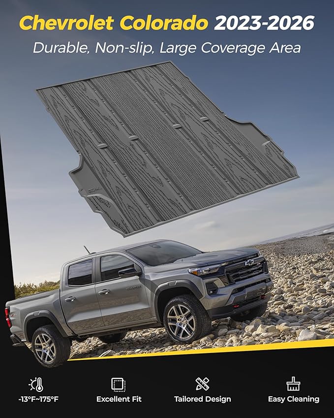 3W Truck Bed Mat Compatible with Chevrolet Chevy Colorado/GMC Canyon 2026 2025 2024 2023 5FT Car Accessories, All Weather TPE Pickup Car Bed Floor Liner Truck Bed Liner Cargo Trunk Accessories