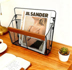 Wall Mounted Magazine Rack with Leather Trim, Decorative Art Wall Magazine Holder, Hanging Paper Organizer, Metal Wire Magazi