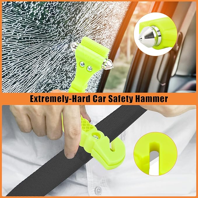 8PCS Car Window Breaker, Fluorescent Green Window Breaker Seatbelt Cutter, Car Safety Hammer with One Second Emergency Glass 