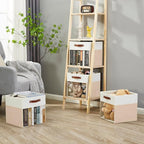 Bagnizer Storage Cubes, 4 Pack Linen Foldable Storage Bins (13 x 13 inch) with Clear Window and Handles, Fabric Organizer for