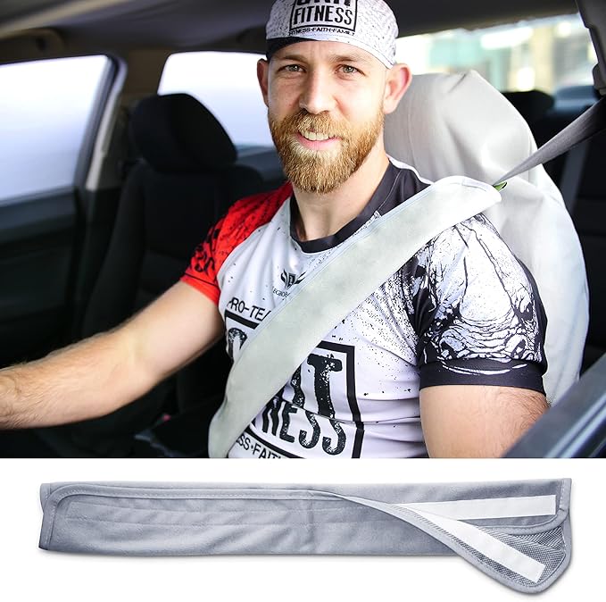 Seatbelt Covers - Removable Car Seat Belt Cover for Women, Men, Kids - Gray 20 in Long Waterproof Seat Belt Cushion with Protection from Sweat and Odor for All Vehicles