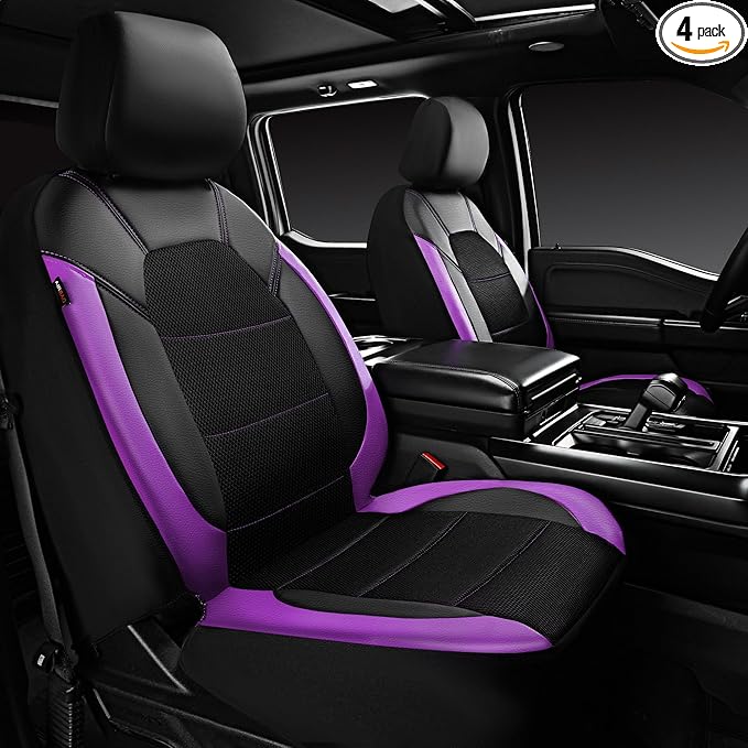 CAR PASS Leather Car Seat Covers Front Seats only, with Air Mesh Front Seat Covers Breathable, Cool Automotive Seat Covers 2 