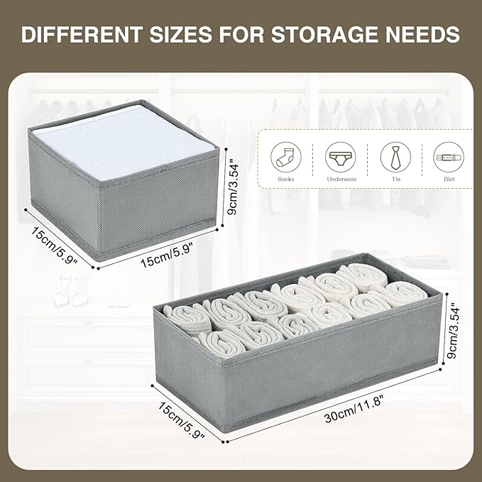 DIMJ Drawer Organizers for Clothing, Set of 12 Dresser Drawer Organizers, Fabric Closet Organizers and Storage, Drawer Divide