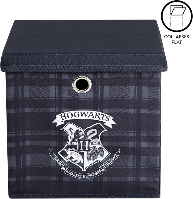 Harry Potter Collapsible Storage Cube with Removable Lid,10” x 10” x 10” Fabric Organizer Bin for Kids Bedroom, Closet or Pla