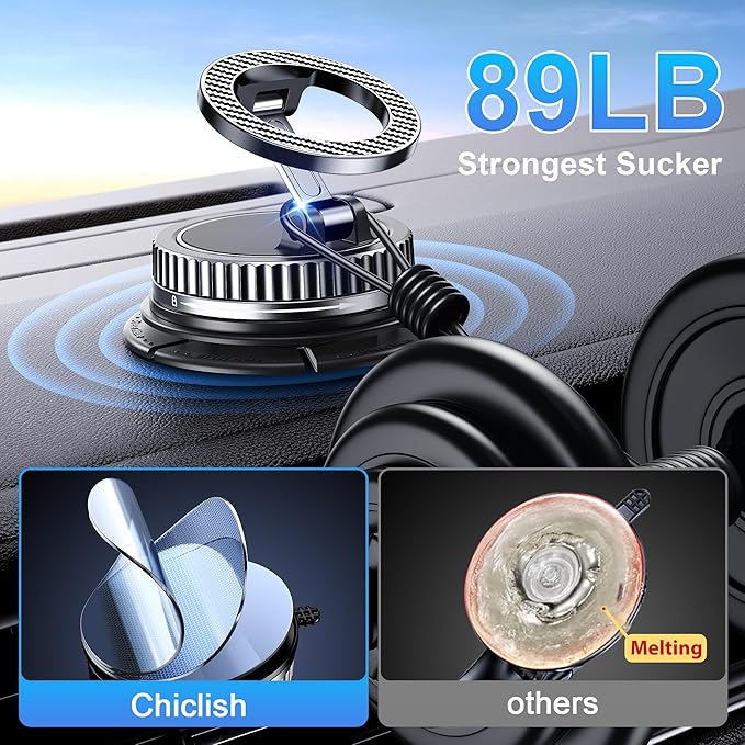 Car Phone Holder for Magsafe [2026 89+LBS Suction & 3700gf Magnetic] 360° Adjustable Cell Phone Mount, Phone Holders for Your Car Accessories Kit for iPhone 17-12 Series