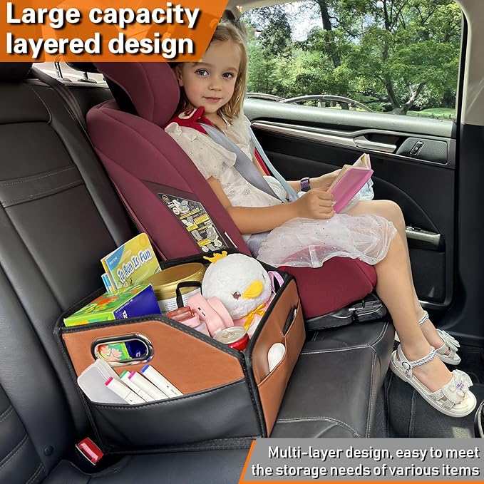 Noaman Car Organizer - 2025 Upgraded Leather Car Storage Organizer for Front Back Seat or Floor with 3 Metal Handles 6