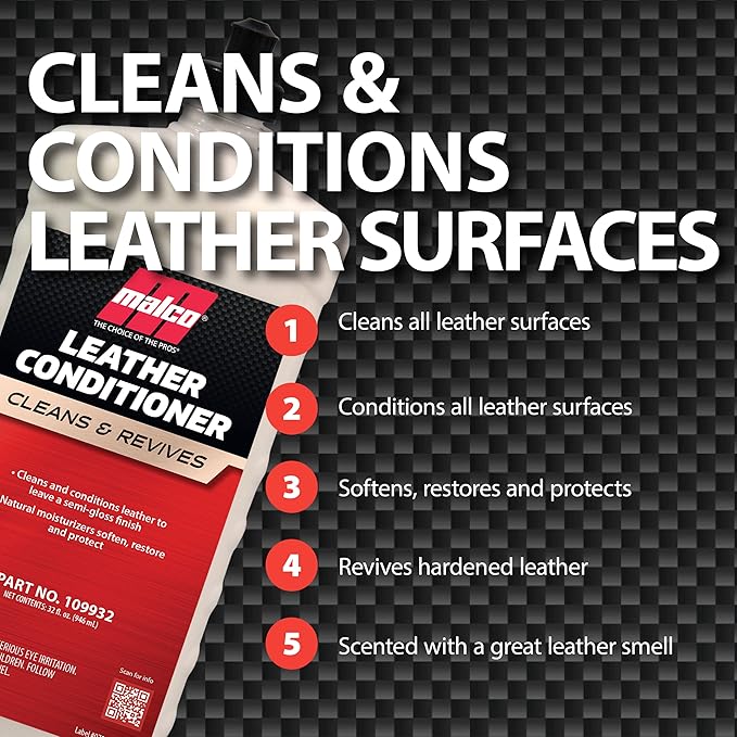 Malco Leather Conditioner for Cars - Cleans and Conditions Automotive Seats & Surfaces/Natural Moisturizers Soften, Restore a