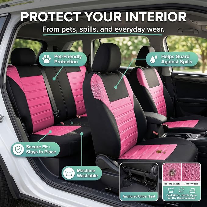 FH Group Automotive Car Seat Covers Full Set Premium 3D Air Mesh Front Seat Covers, Airbag Compatible & Split Bench Cover Uni