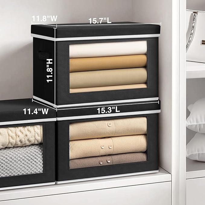 Homsorout Large Storage Bins with Lids - Fabric Storage Cubes with Window, Collapsible Bins for Clothes, 15.7 Inch Large Bask